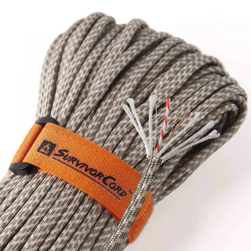 620 LB SurvivorCord - The Original Patented Type III Military 550 Parachute Cord with Integrated Fishing Line, Multi-Purpose Wire, and Waterproof Fire Starter. 100 FEET, ACU Gray Paracord
