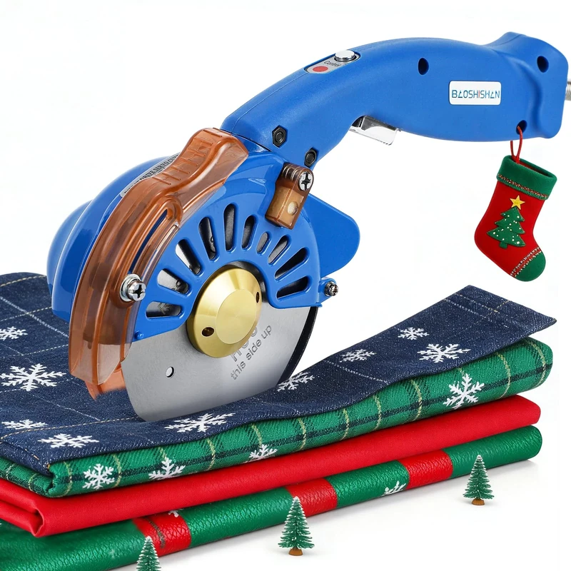 BAOSHSIHAN Electric Rotary Cutter Speed Adjustable Fabric Scissor 100 mm/4 inch Round Knife Leather Cutting Machine Multilayer Fabric Under 27 mm/ 1 inch Available BSS-100 (Blue)