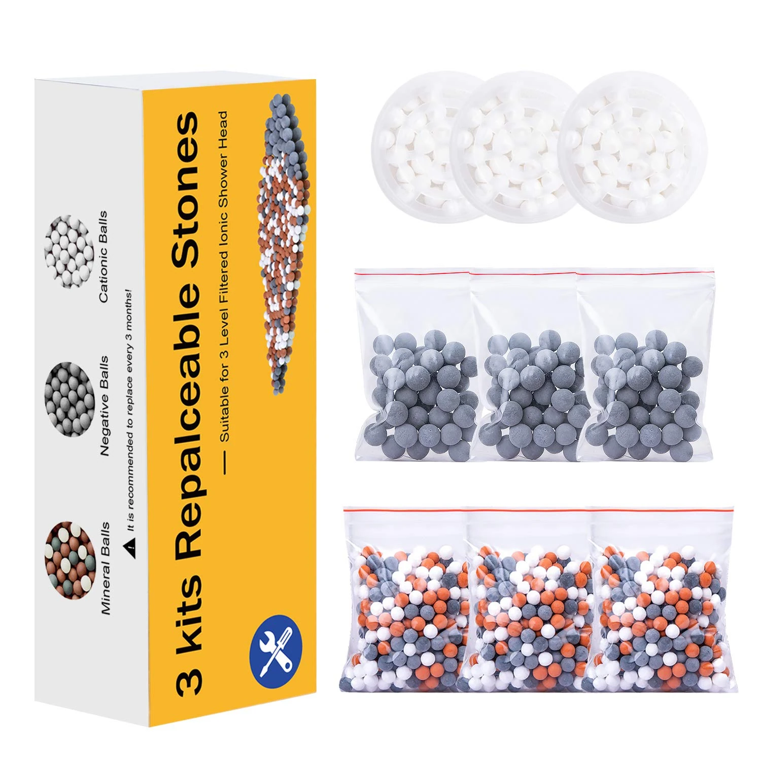 Magichome 9 Packs Negative Ion Mineral Balls Replacement, Soften Hard Water, Remove Chlorine, Bacteria and Other Impurities