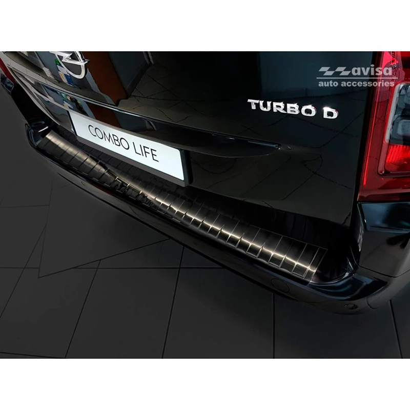 Avisa Black Stainless Steel Rear bumper protector compatible with Berlingo (Multispace) & Partner 08-18 & 18- & Rifter 18- & Combo E 18- & Proace City/Verso 19- & Doblo 22-