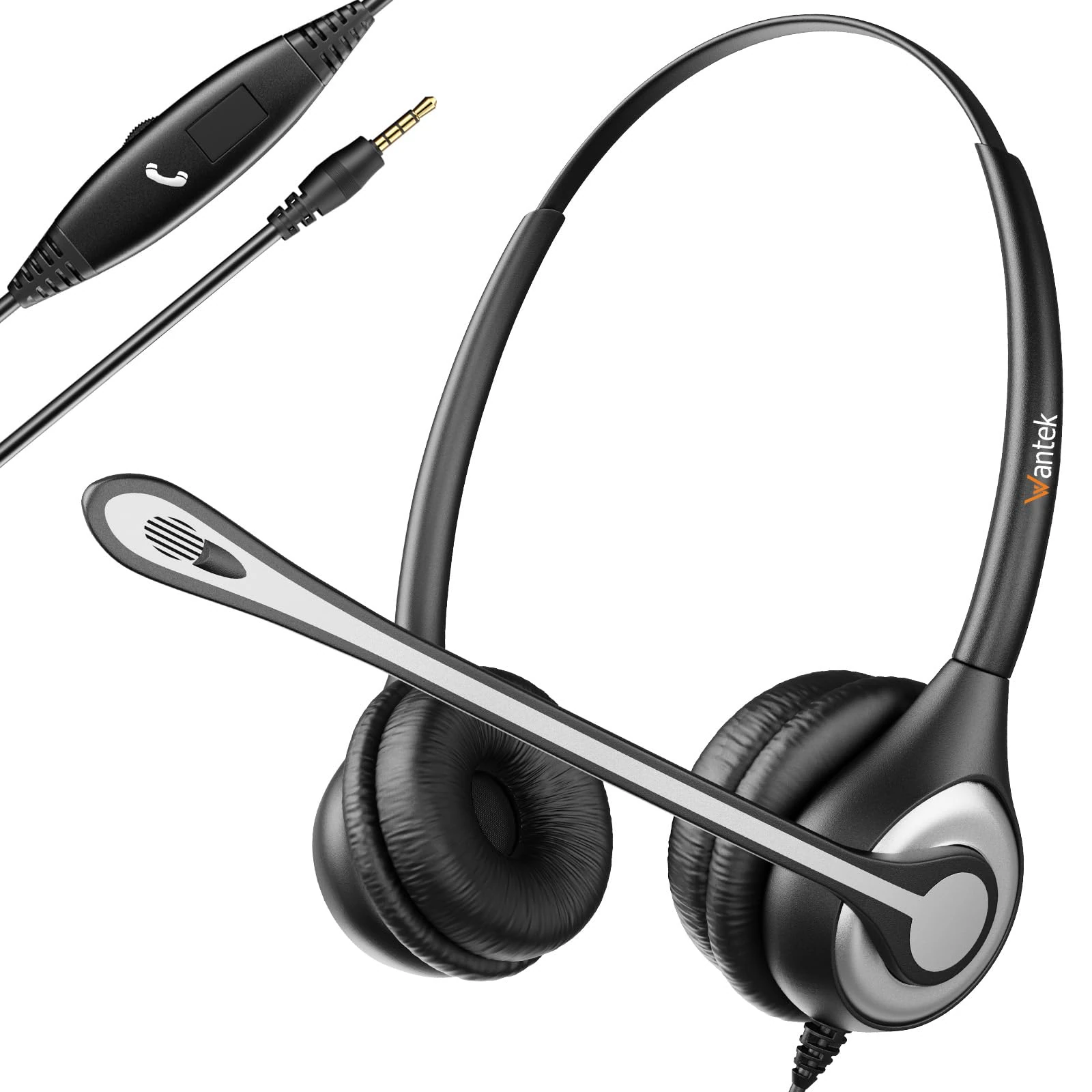 Mobile Phone Headset with Microphone Noise Cancelling & Call Controls, 3.5mm PC Headphone for iPhone Samsung Computer Business Skype Softphone Call Center Office, Clear Chat, Ultra Comfort