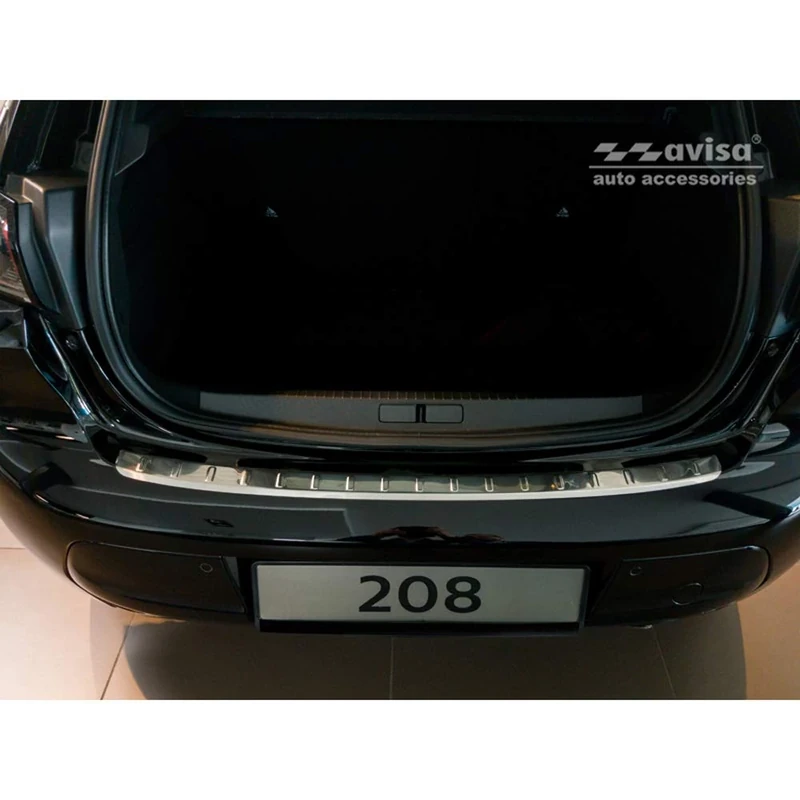 Avisa Stainless Steel Rear bumper protector compatible with Peugeot 208 II HB 5-doors 2019-2023 & FL 2023- 'Ribs'