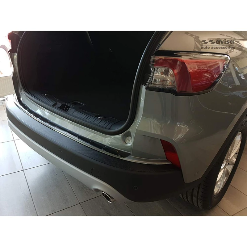 Avisa Black Stainless Steel Rear bumper protector compatible with Ford Kuga III Titanium/Trend/Cool+Connect/Hybrid 2019-2024 & FL 2024- excl. ST-Line 'Ribs'