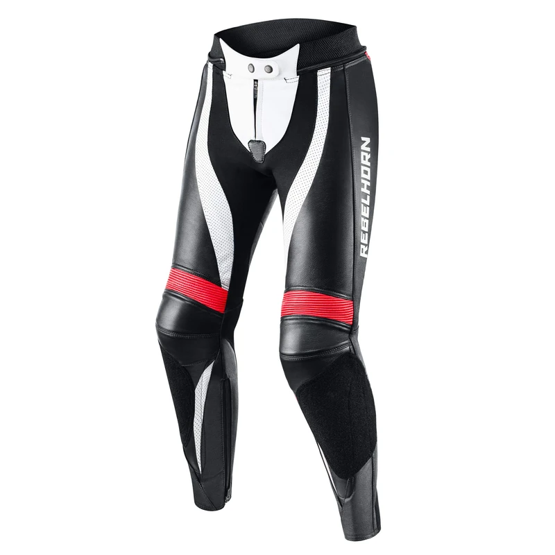 REBELHORN Women's Rebel Pants Lady Motorcycle Trousers, Black/White/red, 32 (EU)