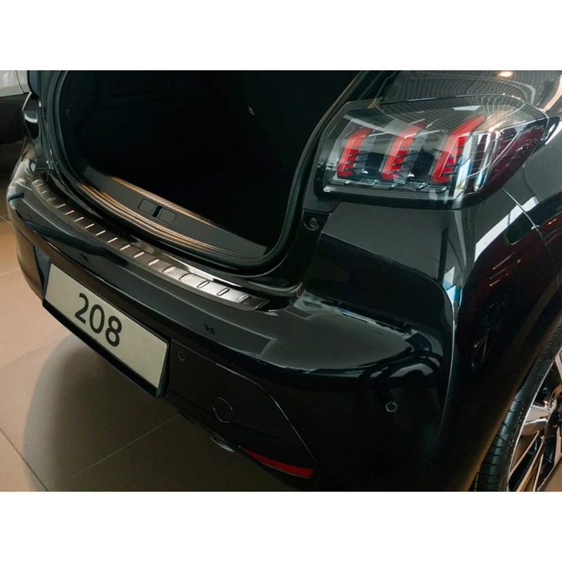 Avisa Black Stainless Steel Rear bumper protector compatible with Peugeot 208 II HB 5-doors 2019-2023 & FL 2023- 'Ribs'