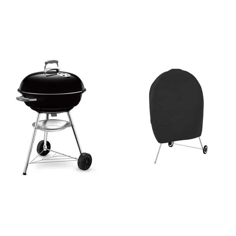 Weber Compact Charcoal BBQ, 57cm, Black & Amazon Basics Charcoal Kettle Grill Cover - Black