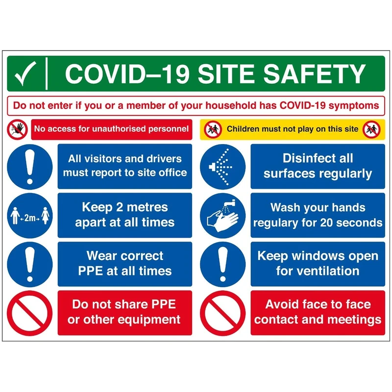 V Safety Covid-19 Site Safety Sign - If You Have Symptoms - 800mm x 600mm - 2mm Rigid Plastic