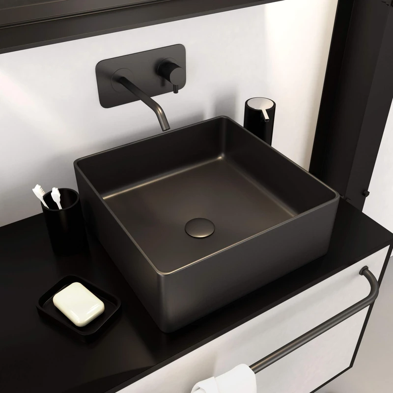 Aurlane Squarish Dark Rectangular Sink Ceramic 36.5 x 36.5 x 10.7 cm Black - Image 1
