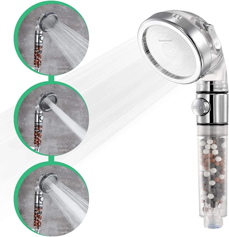 StoneStream High Pressure Filter Shower Head - 3 Spray Modes & EcoStop