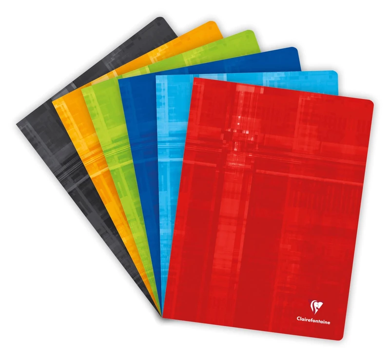 Clairefontaine 63365C Set of 10 Stapled Notebooks - 24x32 cm - 96 Lined Pages with Margin - White Paper 90 g - Laminated Card Cover - Random Colours