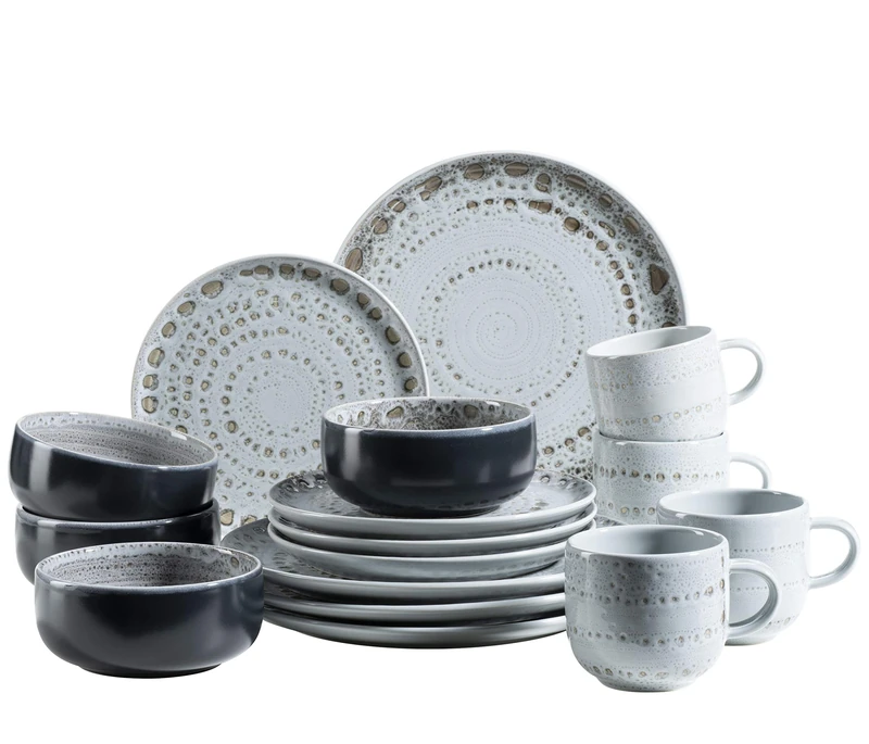 MÄSER 931745 Spicy Market Series Hand Painted Crockery Set for 4 People in Mediterranean Vintage Design, 16 Piece Ceramic Crockery Set, Blue, Stoneware