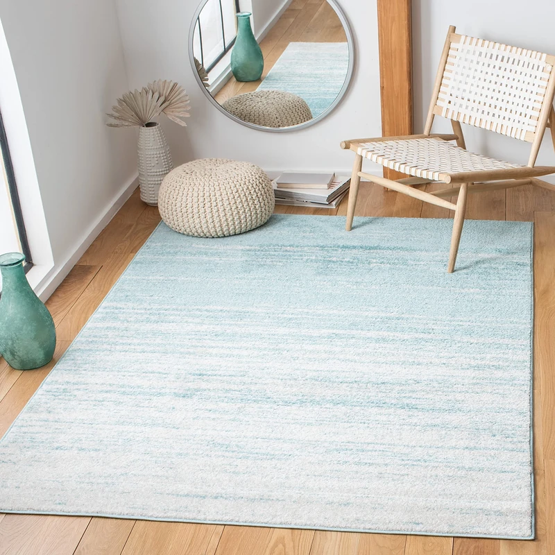 Safavieh Modern Ombre Indoor Woven Rectangle Area Rug, Adirondack Collection, ADR113, in Aqua/Ivory, 91 X 152 cm for Living Room, Bedroom or Any Indoor Space