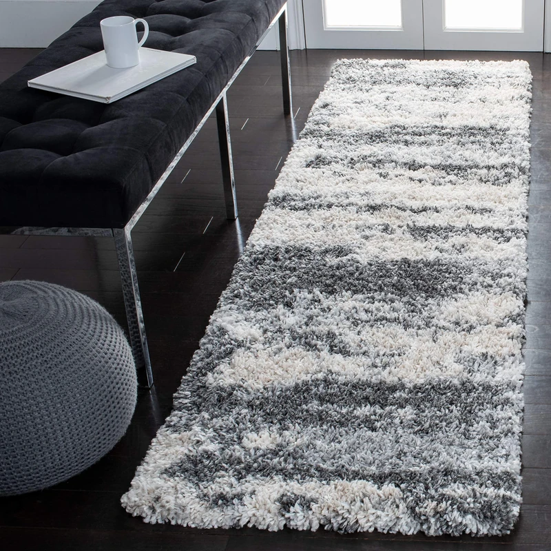SAFAVIEH Shag Rug for Living Room, Dining Room, Bedroom - Fontana Shag Collection, Short Pile, in Grey and Ivory, 69 X 244 cm