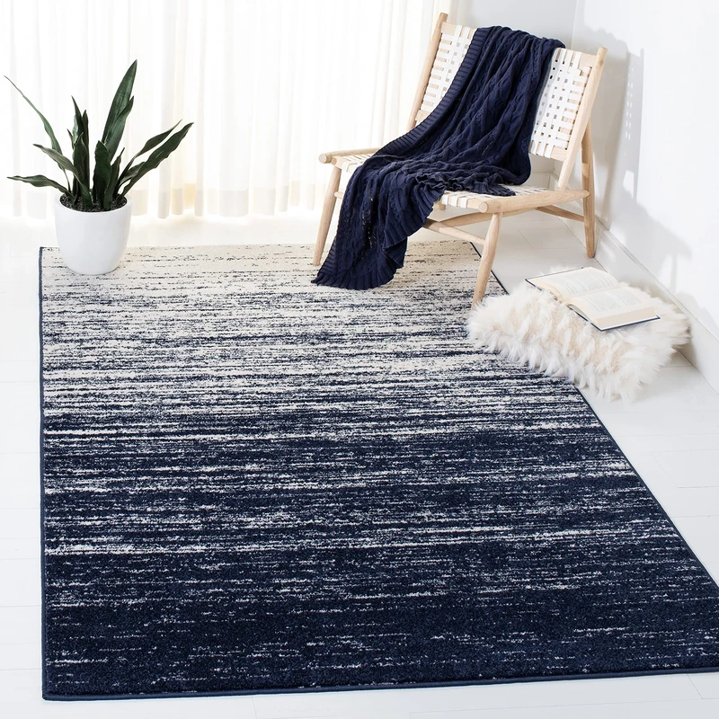 Safavieh Modern Ombre Rug for Living Room, Dining Room, Bedroom - Adirondack Collection, Short Pile, in Navy and Ivory, 91 X 152 cm