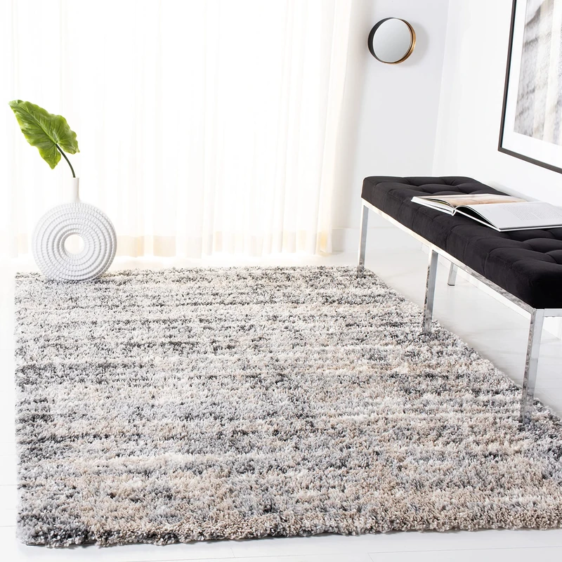 SAFAVIEH Shag Rug for Living Room, Dining Room, Bedroom - Fontana Shag Collection, Short Pile, in Grey and Ivory, 122 X 183 cm