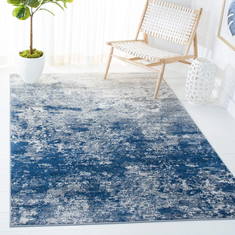 Safavieh Contemporary Rug for Living Room, Dining Room, Bedroom - Brentwood Collection, Short Pile, in Grey and Navy, 160 X 229 cm