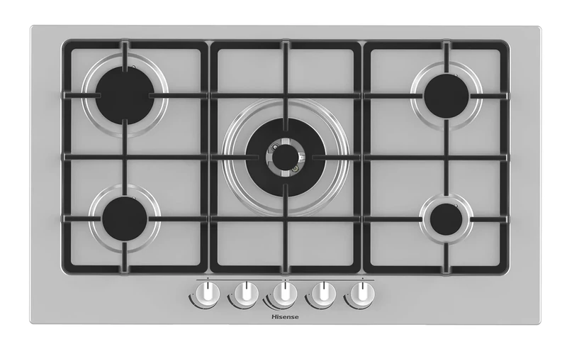 Hisense GM973XF Gas Hob, 5 Cooking Zones, Width 90 cm, Cast Iron Grill, Integrated Ignition, Anti-Fingerprint, Wok Burner - Image 1