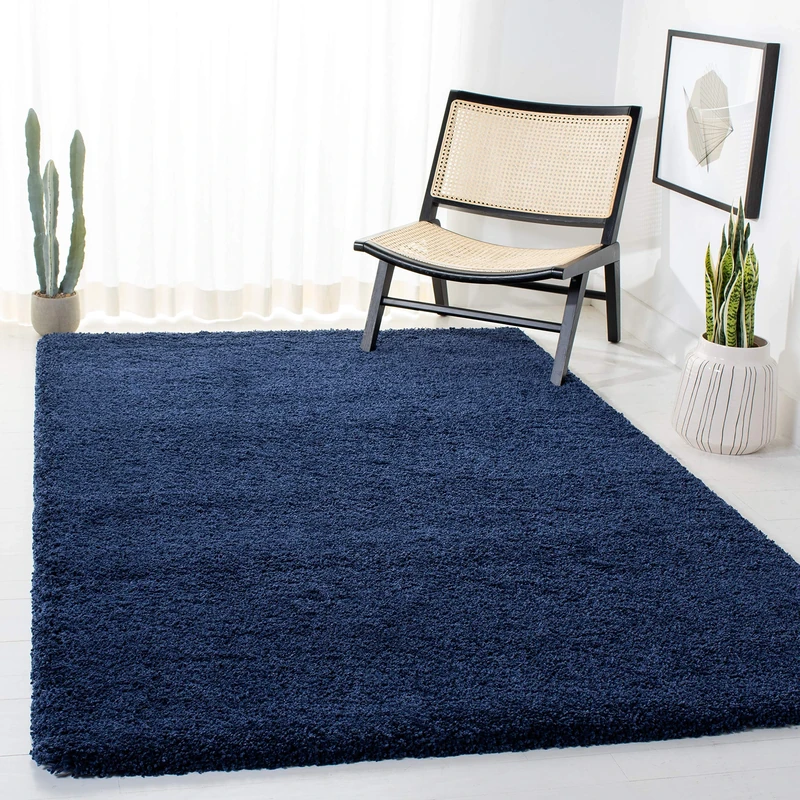 Safavieh Shag Rug for Living Room, Dining Room, Bedroom, Milan Shag Collection, High Pile, in Navy, 91 X 91 cm