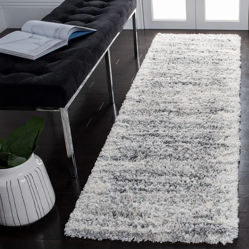 Safavieh Shag Rug for Living Room, Dining Room, Bedroom - Fontana Shag Collection, Short Pile, in Ivory and Grey, 69 X 244 cm