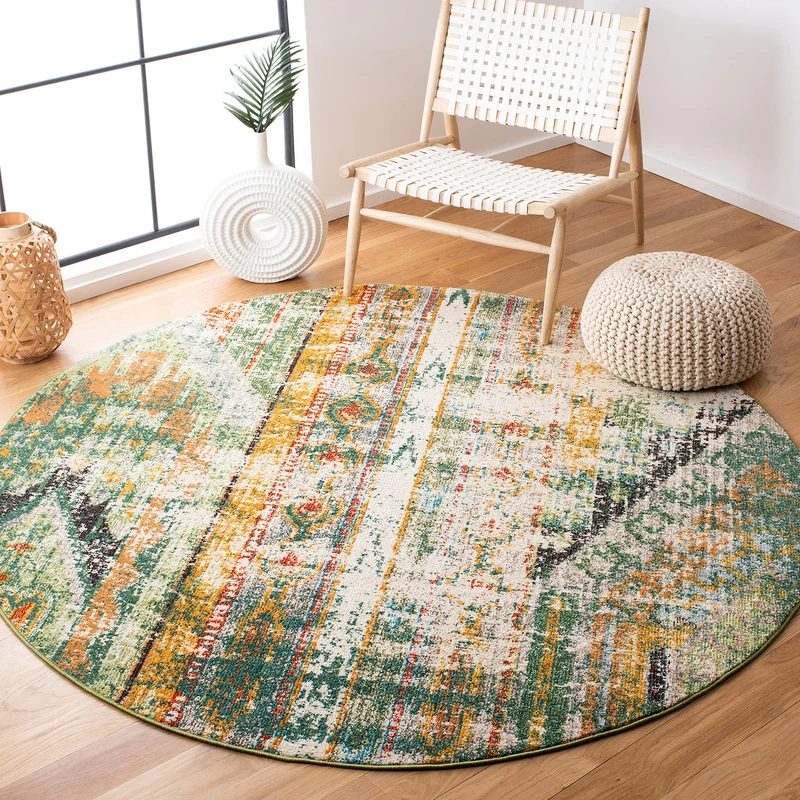 Safavieh Boho Rug for Living Room, Dining Room, Bedroom - Madison Collection, Short Pile, in Green and Orange, 82 X 152 cm