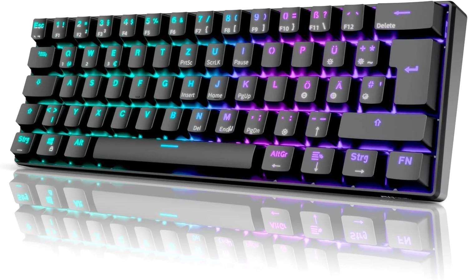 RK ROYAL KLUDGE RK61 Wireless Mechanical Keyboard, Hot Swappable, Triple Mode 2.4Ghz/BT5.0/USB-C, 61 Keys RGB Backlit Compact 60% Keyboard, Programmable, for Win/Mac/Android, Blue Switch, Black