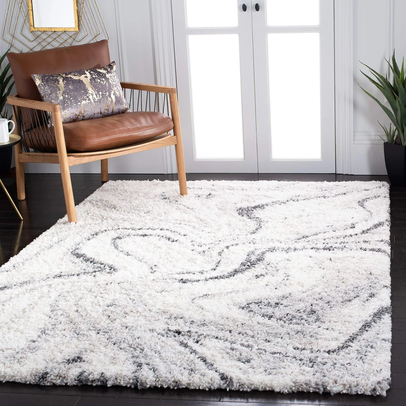 SAFAVIEH Shag Rug for Living Room, Dining Room, Bedroom - Fontana Shag Collection, Short Pile, in Ivory and Grey, 122 X 183 cm
