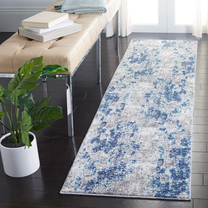 SAFAVIEH Contemporary Rug for Living Room, Dining Room, Bedroom - Aston Collection, Short Pile, in Navy and Grey, 61 X 213 cm