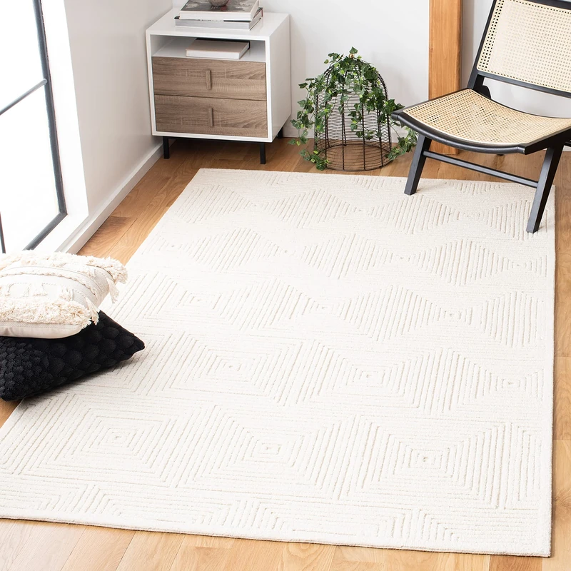 Safavieh Contemporary Rug for Living Room, Dining Room, Bedroom - Textural Collection, Short Pile, in Ivory, 183 X 183 cm