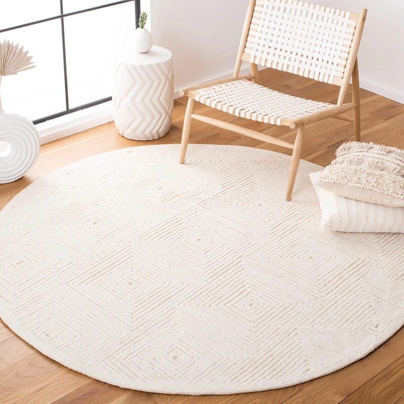 Safavieh Contemporary Rug for Living Room, Dining Room, Bedroom - Textural Collection, Short Pile, in Ivory, 183 X 183 cm
