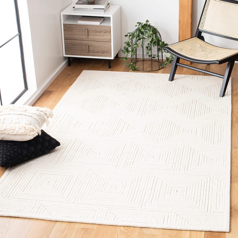 Safavieh Contemporary Rug for Living Room, Dining Room, Bedroom - Textural Collection, Short Pile, in Ivory, 152 X 244 cm