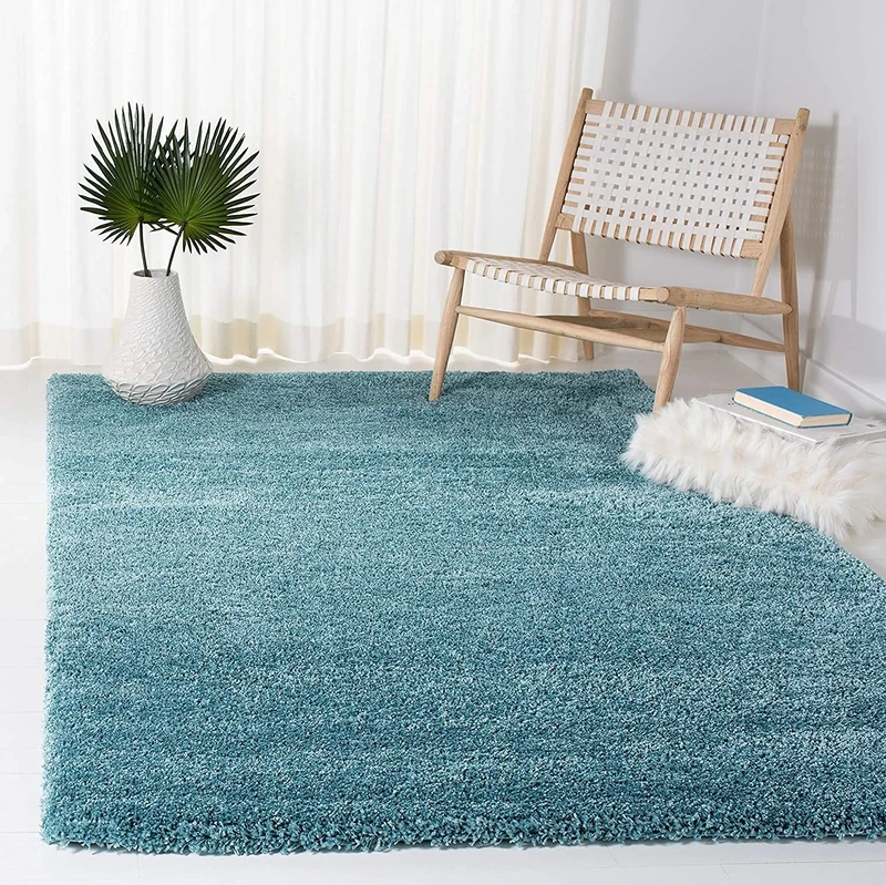 Safavieh Shag Rug for Living Room, Dining Room, Bedroom - Milan Shag Collection, High Pile, in Aqua Blue, 91 X 91 cm