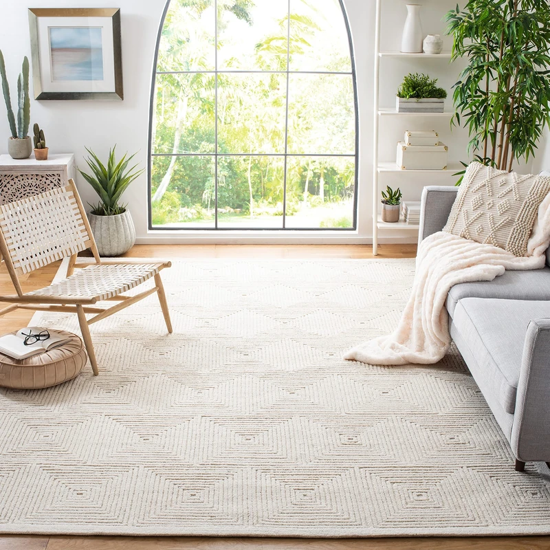 Safavieh Contemporary Rug for Living Room, Dining Room, Bedroom - Textural Collection, Short Pile, in Ivory, 152 X 244 cm