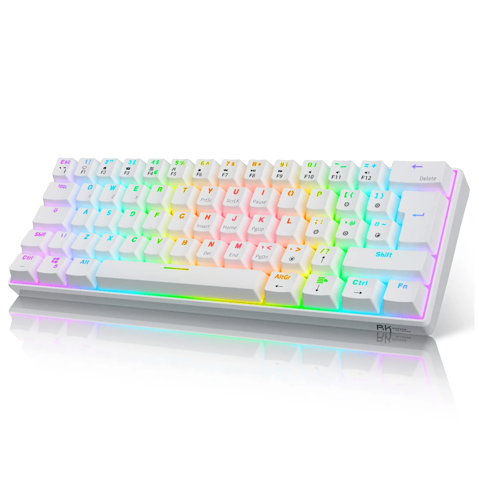 RK ROYAL KLUDGE RK61 Wireless Mechanical Keyboard, Hot Swappable Triple Mode 2.4Ghz/BT5.0/USB-C, 61 Keys RGB Backlit Compact 60% Programmable, for Win/Mac/Android (Red Switch, White)