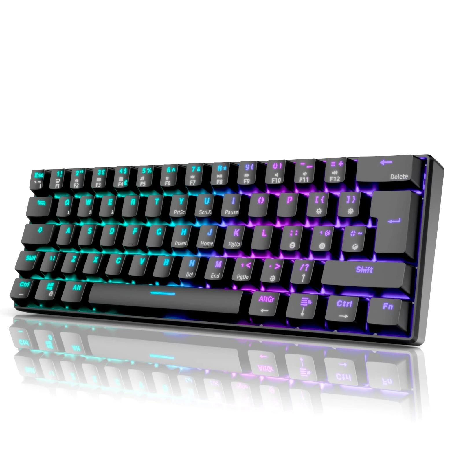 RK ROYAL KLUDGE RK61 Wireless Mechanical Keyboard, Hot Swappable Triple Mode 2.4Ghz/BT5.0/USB-C, 61 Key RGB Backlit Compact 60% Keyboard, Programmable for Win/Mac/Android (Brown Switch, Black)