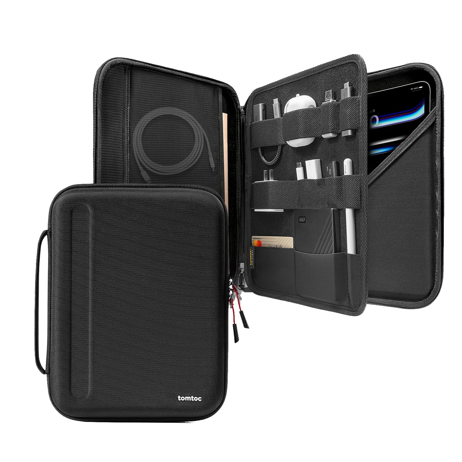 tomtoc Portfolio Tablet Case for 13 Inch iPad Pro M5/M4 & iPad Air M3/M2 2025-2024, 12.9" iPad Pro, Protective Sleeve with Accessories Pocket, Storage Carry Bag for Apple Pencil/Adapter/Magic Keyboard