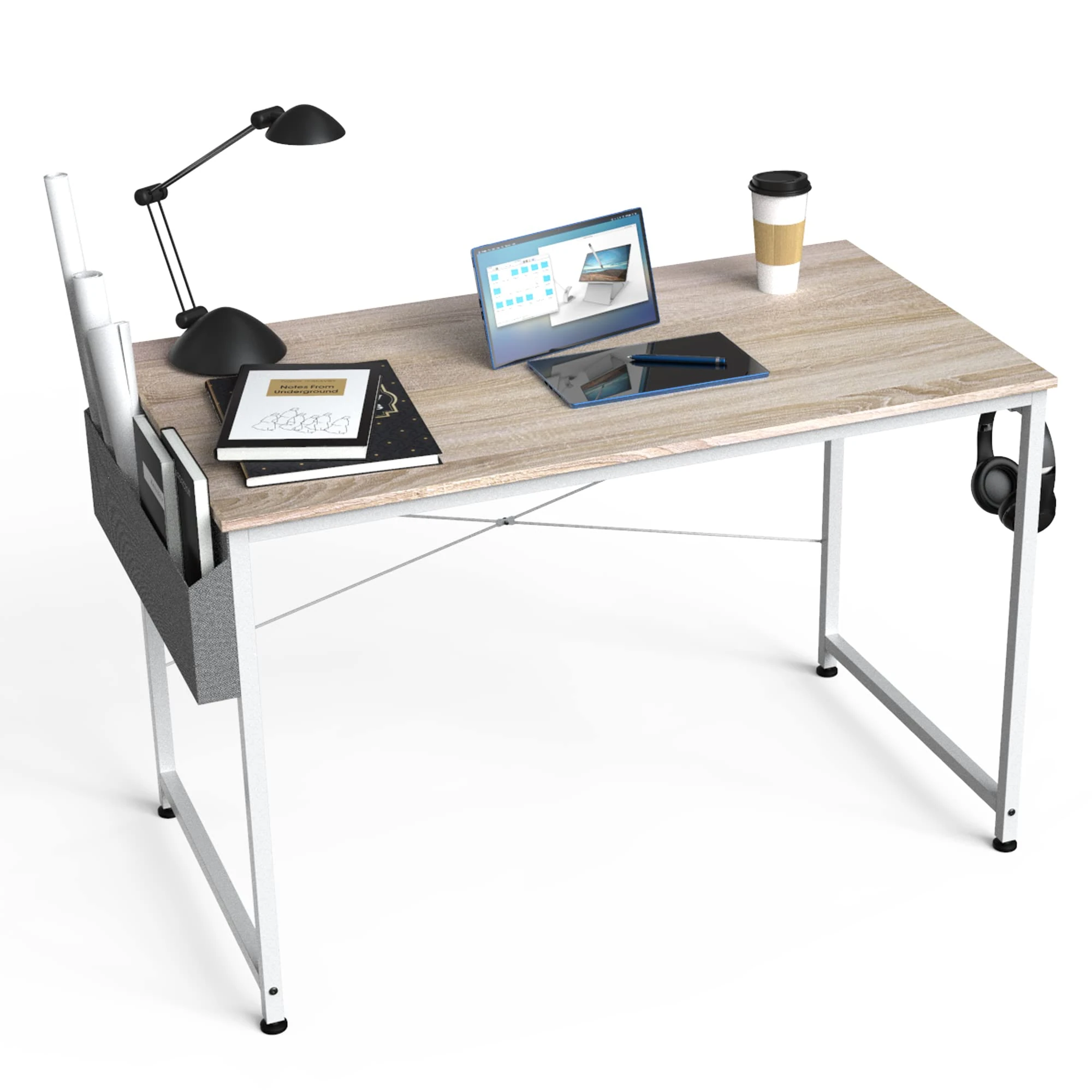 HOMIDEC Writing Computer Desk, Office Work Desk for student and worker, Laptop Table with Storage Bag and Headphone Hook,Modern Simple Style Desks for Bedroom, Home, Office(80x50x75cm)