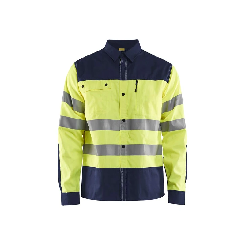 Blaklader 325518173389S Hi-Vis Work Shirt, High Vis Yellow/Navy, Small
