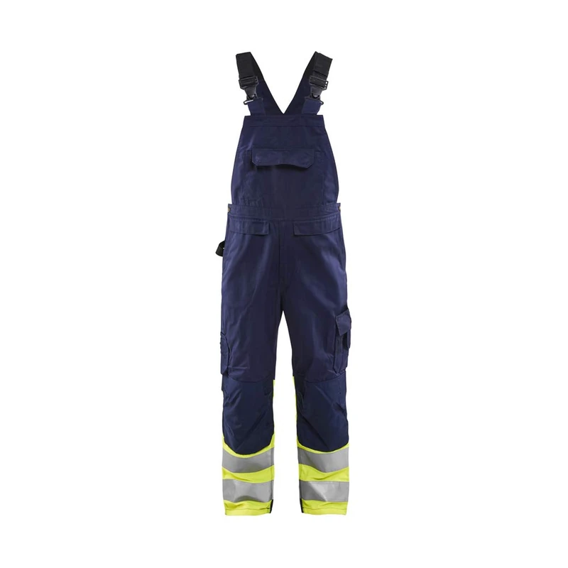 Blaklader 266218008933D116 High Vis Dungarees, Navy/Yellow, Size D116