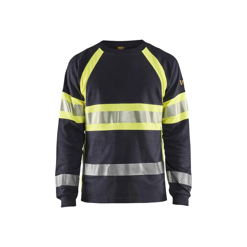 Blaklader 348417618933M Flame Retardant Long Sleeve T-Shirt, Navy/Yellow, Medium