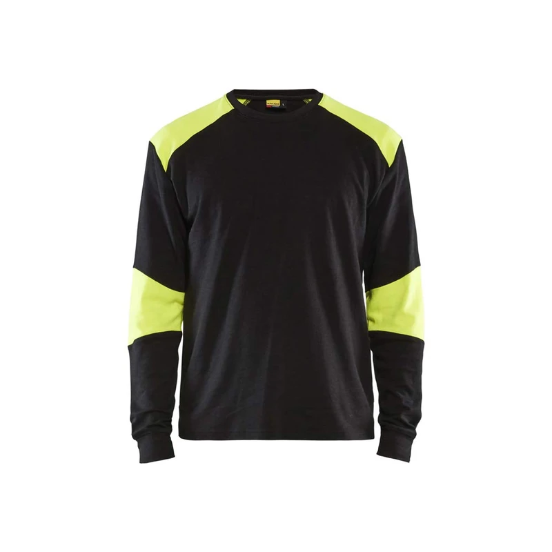 Blaklader 345717618933L Heavy Flame Retardant Long Sleeve T-Shirt, Navy/Yellow, Size L