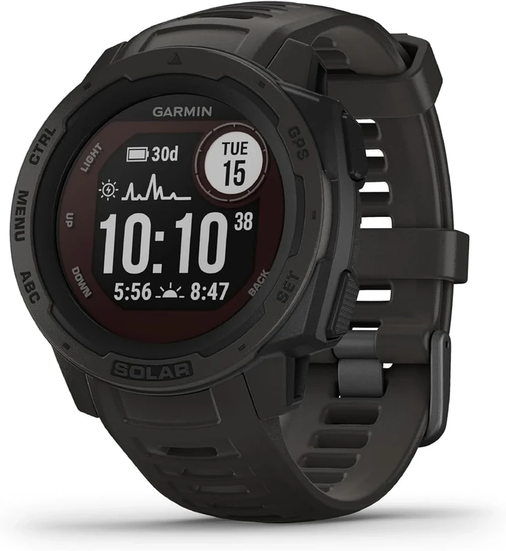 Garmin Instinct Solar, Solar-powered Rugged Outdoor Smartwatch, Built-in Sports Apps and Health Monitoring, Graphite