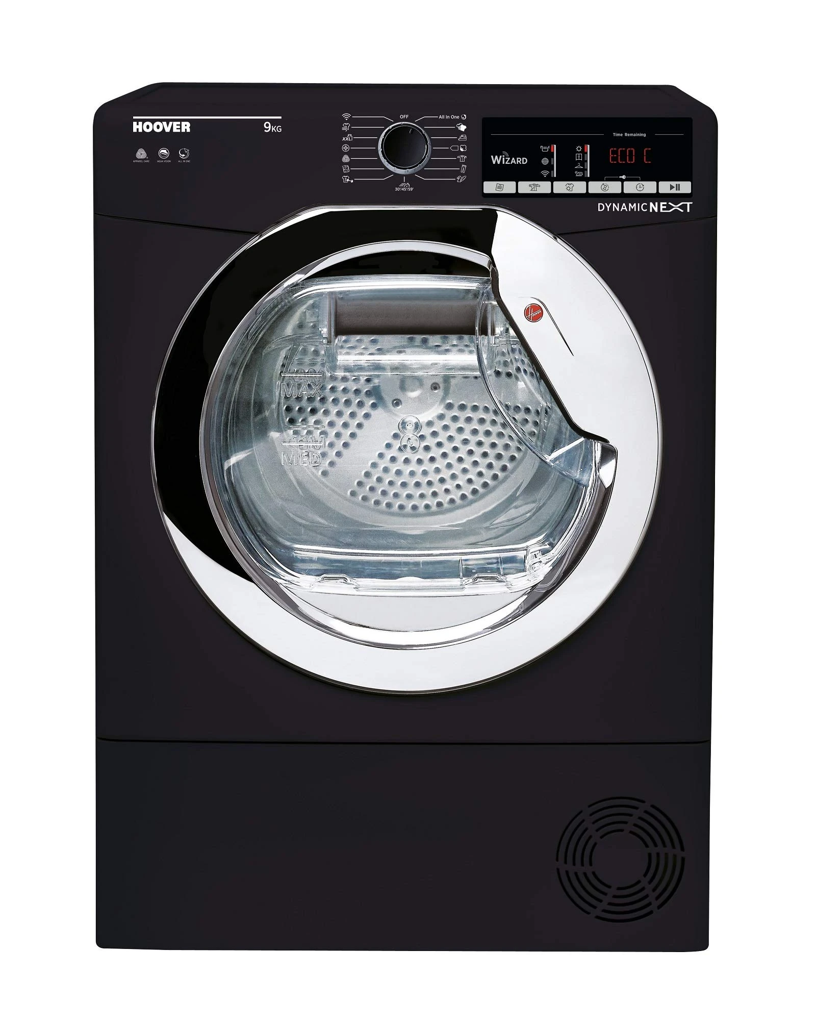 Hoover DXOC9TCEB Freestanding Condenser Tumble Dryer with Aquavision, WiFi Connected, 9Kg Load, Black
