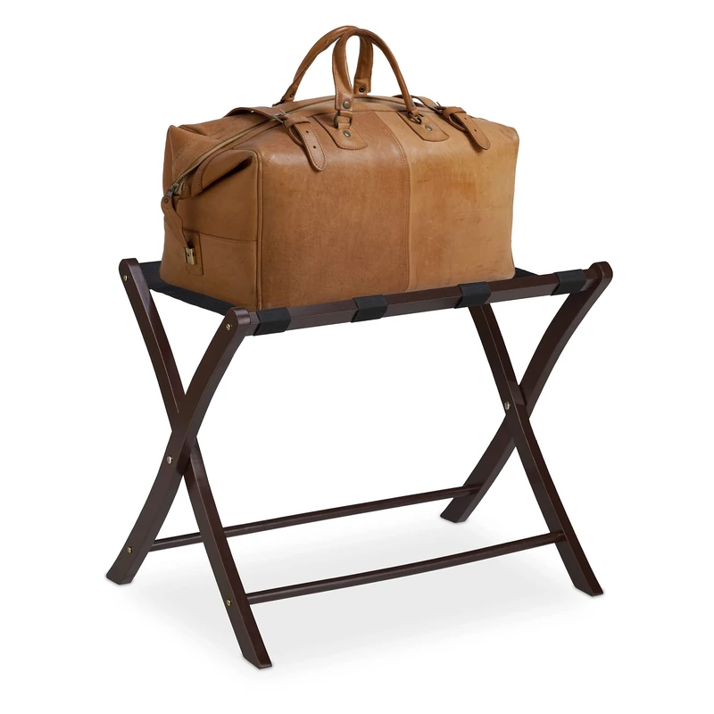 Relaxdays Wooden Luggage Rack, Foldable Suitcase Storage Stand, for Travellers, HxWxD: 52.5 x 66.5 x 48 cm, Brown, 52,5x66,5x48 cm
