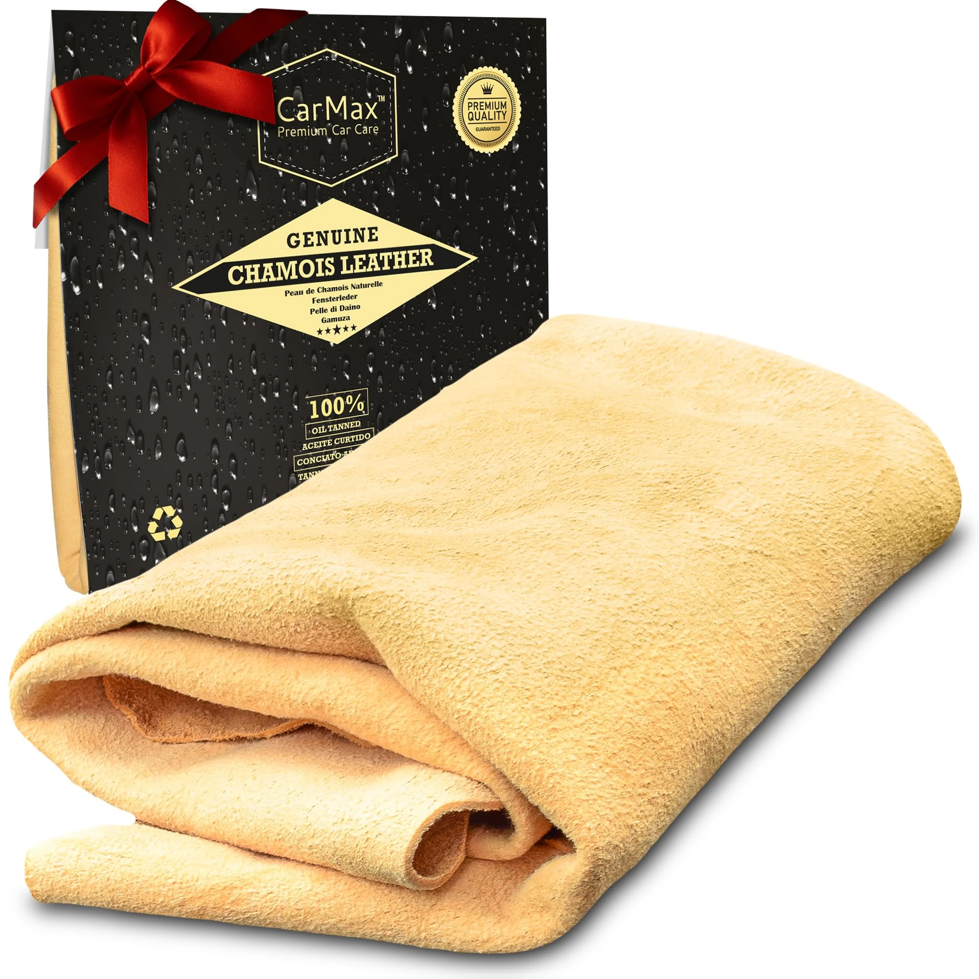 CarMax® English Premium Grade Natural Chamois Leather - Large - Perfect for drying off the whole car, glass, mirrors, inside and out, super soft and highly absorbent, Made in the UK