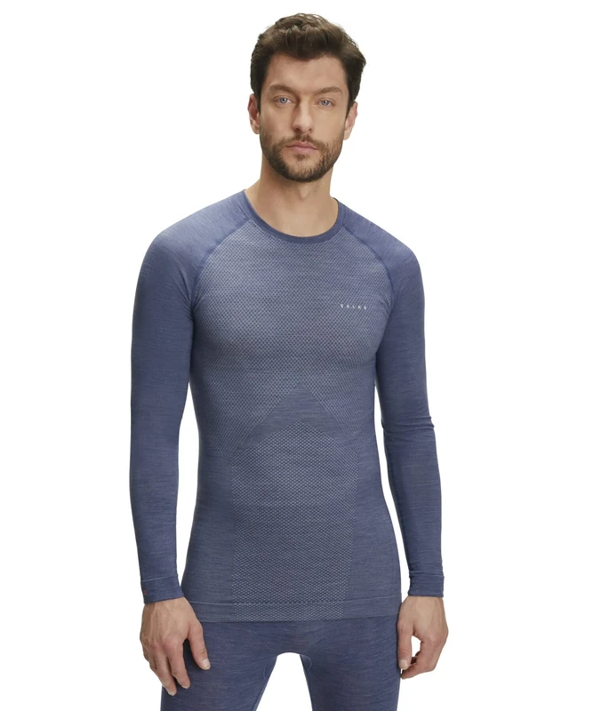 FALKE Men's Wool-Tech Light Round Neck M L/s Sh Functional Yarn Quick Dry 1 Piece Base Layer Top, Blue Capitain 6751, L