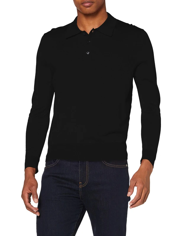 FALKE 60127 Men's Long-Sleeved Polo Shirt, Black, XL