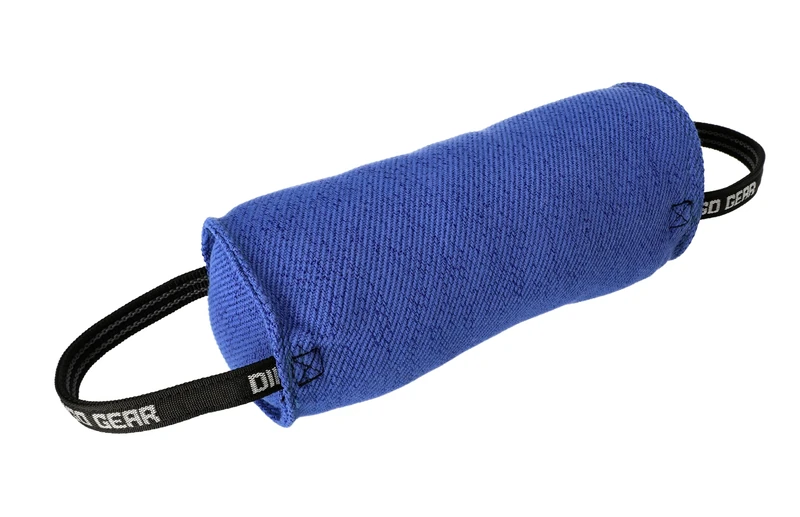 DINGO GEAR Berta Tug Toy in a Candy Shape for Bite Training, K9, IGP, Fetch, Obedience, Dog Sports, Hand Sewn Strong Stitching French Material Bite Tug 2 Handles, Blue (S00097)