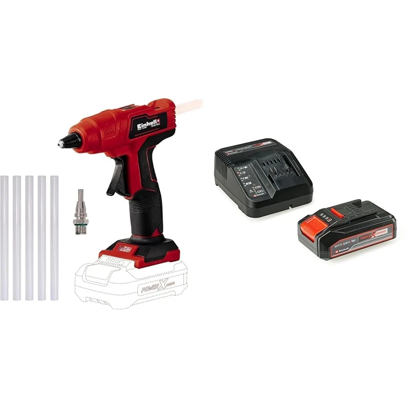 Einhell TE-CG 18 Li Power X-Change 18V Cordless Hot Glue Gun With Battery And Charger | Battery Glue Gun For Crafting, DIY, Woodwork, Repair | Rechargeable Glue Gun Kit With 5 x 11mm Glue Sticks