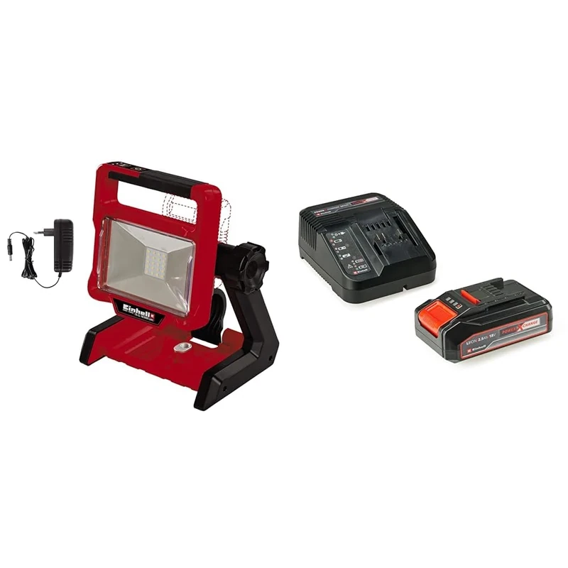 Einhell Power X-Change 18V Hybrid Rechargeable Work Light with Battery and Charger - Portable Rechargeable, Battery & Mains Powered, Dimmable 20 x LED (2000Lm Max) - TE-CL 18/2000 LiAC Floodlight