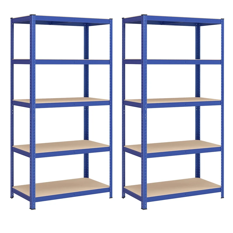 SONGMICS GLR050Q02 Set of 2 Heavy Duty Shelving Units, Steel Shelving Unit, 5 Shelves, Screwless for Garage, Warehouse, Utility Room, Load Capacity 600 kg, 50 x 100 x 200 cm, Blue